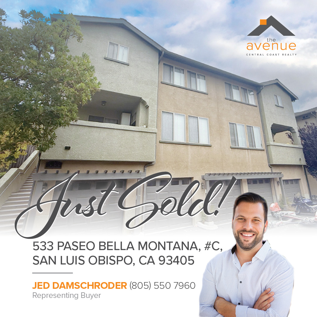 🏡 SOLD! Congrats Jed Damschroder on your recent closing of 533 Paseo Bella Montana, #C, SLO 93405. Representing Buyer.
