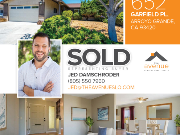 🏡 The Avenue is moving with sales. Escrow Closed in AG! Congrats Jed Damschroder on your closing at 652 Garfield Place Arroyo Grande, CA 93420