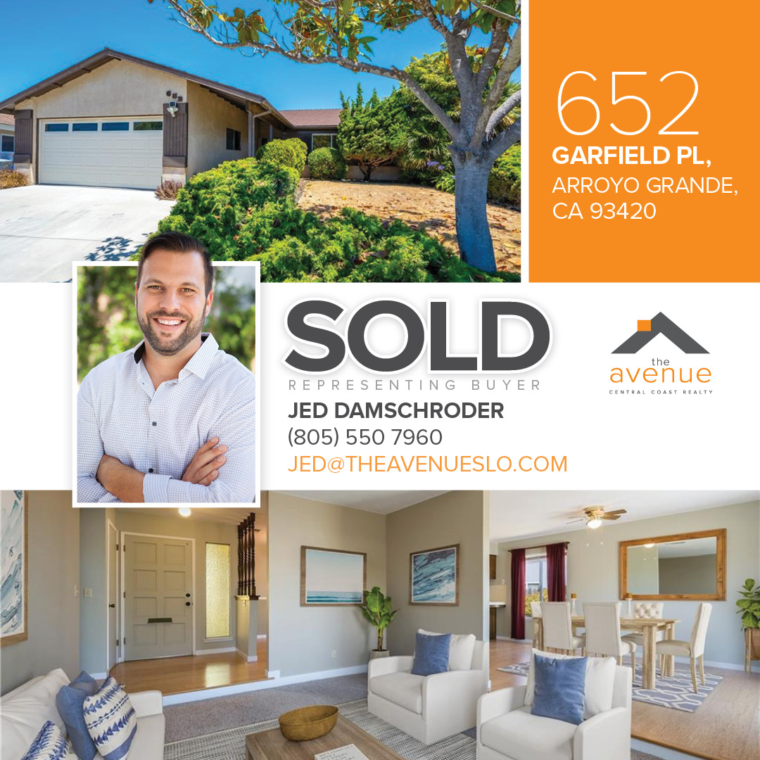 🏡 The Avenue is moving with sales. Escrow Closed in AG! Congrats Jed Damschroder on your closing at 652 Garfield Place Arroyo Grande, CA 93420