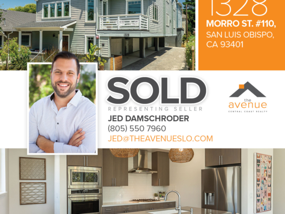 🏡 SOLD downtown SLO! Congrats Jed Damschroder on your recent closing of 1328 Morro St. #110, San Luis Obispo, CA 93401 – Townhome. Representing Seller.