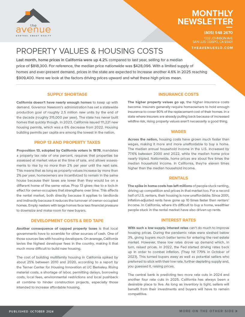 Avenue OCT 2024 Real Estate Newsletter / “PROPERTY VALUES & CLOSING COSTS” - BACK