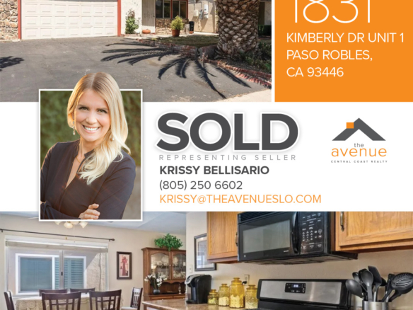 🏡 Congratulations Krissy Bellisario on your closing of 1831 Kimberly Dr Unit 1, Paso Robles, CA 93446! Representing the seller.