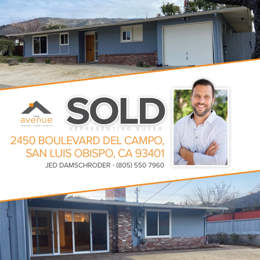 👏🏡 SOLD! Congrats Jed Damschroder on your recent closing of 2450 Boulevard Del Campo, San Luis Obispo, CA 934011 - Representing Buyer.