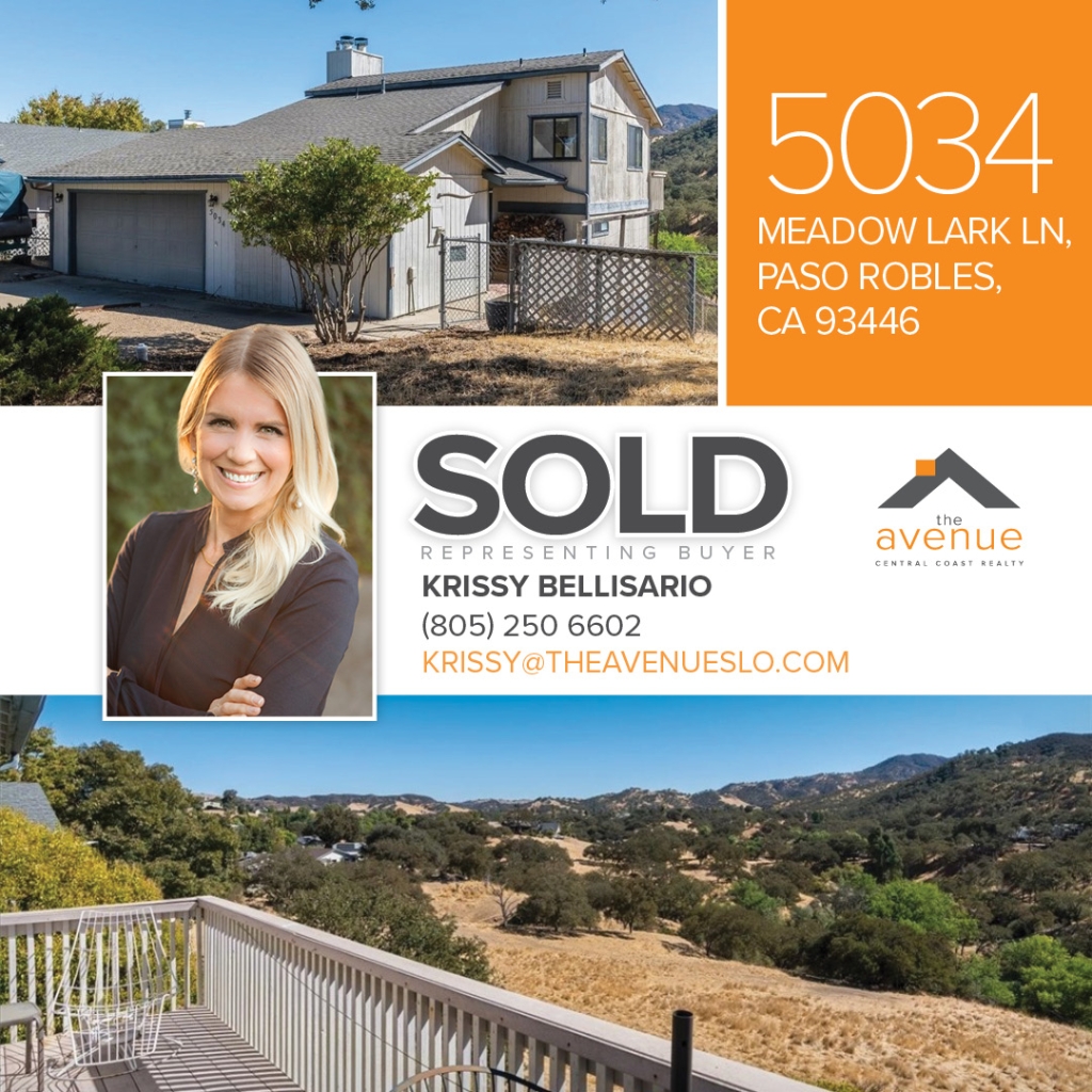 🏡 😃 Congrats Krissy Bellisario for just Closing Escrow on 5034 Meadow Lark Ln, Paso Robles, CA 93446. Let's Go!