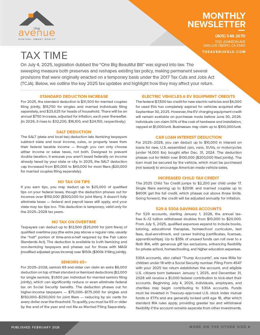 Avenue JAN. 2026 Newsletter / TAX TIME-BACK