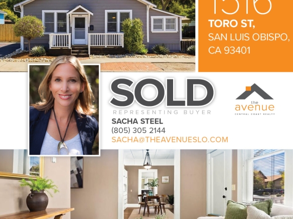 🏡 Closed! Congrats Sacha Steel the closing of 1516 Toro Street San Luis Obispo, CA 93401.